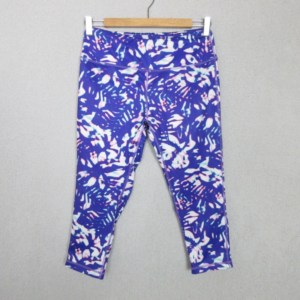 Pro Player Women's Capri Leggings Purple White Abstract Print Wicking Size Small